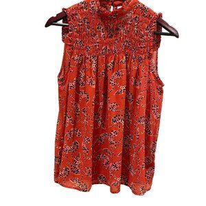 Anthropologie Maeve Darby Rust Cheetah Print Sleeveless Smocked Blouse Size 2